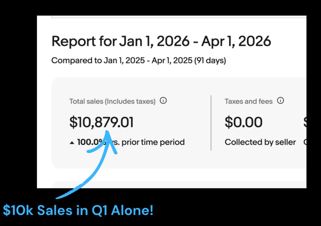 Store sales report showing $10,879 total sales in Q1