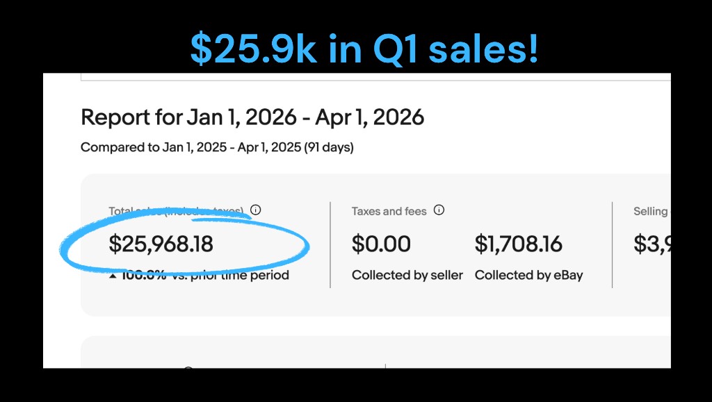 eBay store sales report showing $25,968 in Q1